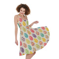 Colorful Cute Easter Eggs Pattern Print Sleeveless Knee Length Dress