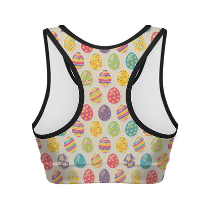 Colorful Cute Easter Eggs Pattern Print Women's Sports Bra