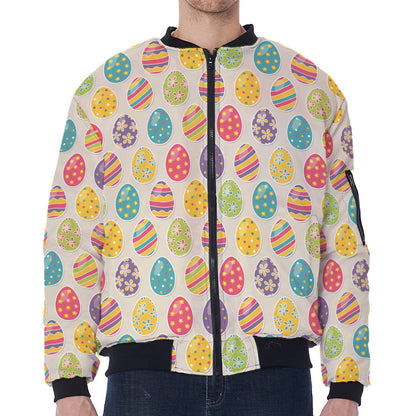 Colorful Cute Easter Eggs Pattern Print Zip Sleeve Bomber Jacket