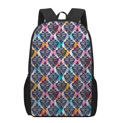 Colorful Damask Pattern Print 17 Inch Backpack