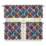 Colorful Damask Pattern Print 3 Piece Kitchen Curtains