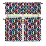 Colorful Damask Pattern Print 3 Piece Kitchen Curtains