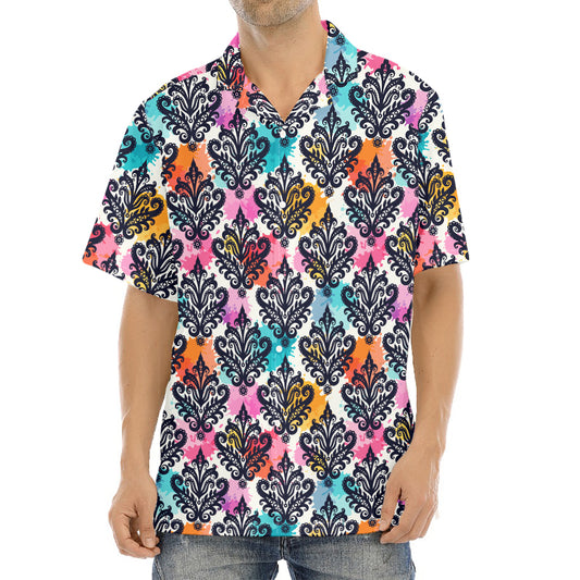 Colorful Damask Pattern Print Aloha Shirt