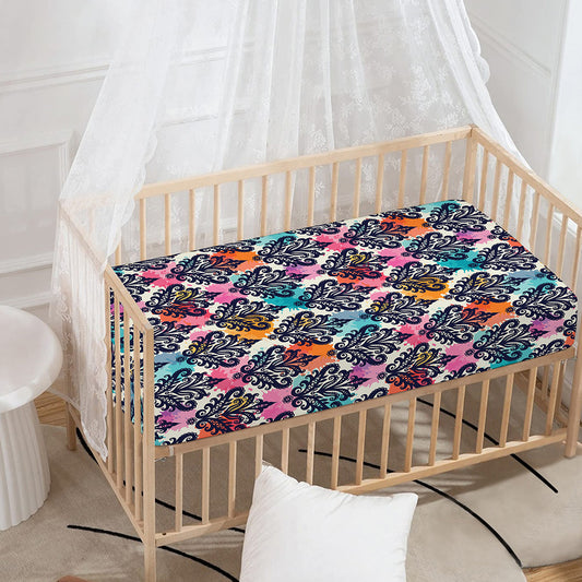 Colorful Damask Pattern Print Baby Crib Sheet