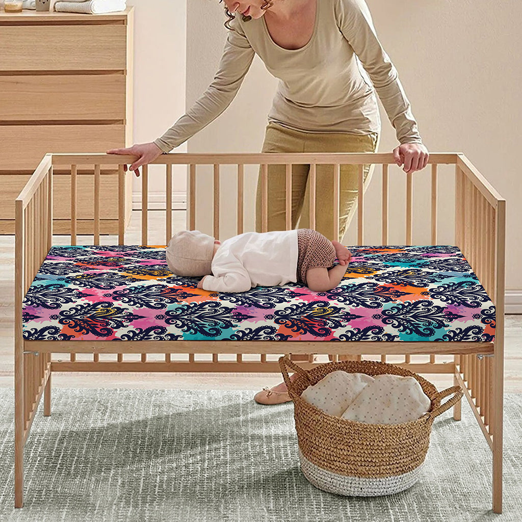 Colorful Damask Pattern Print Baby Crib Sheet