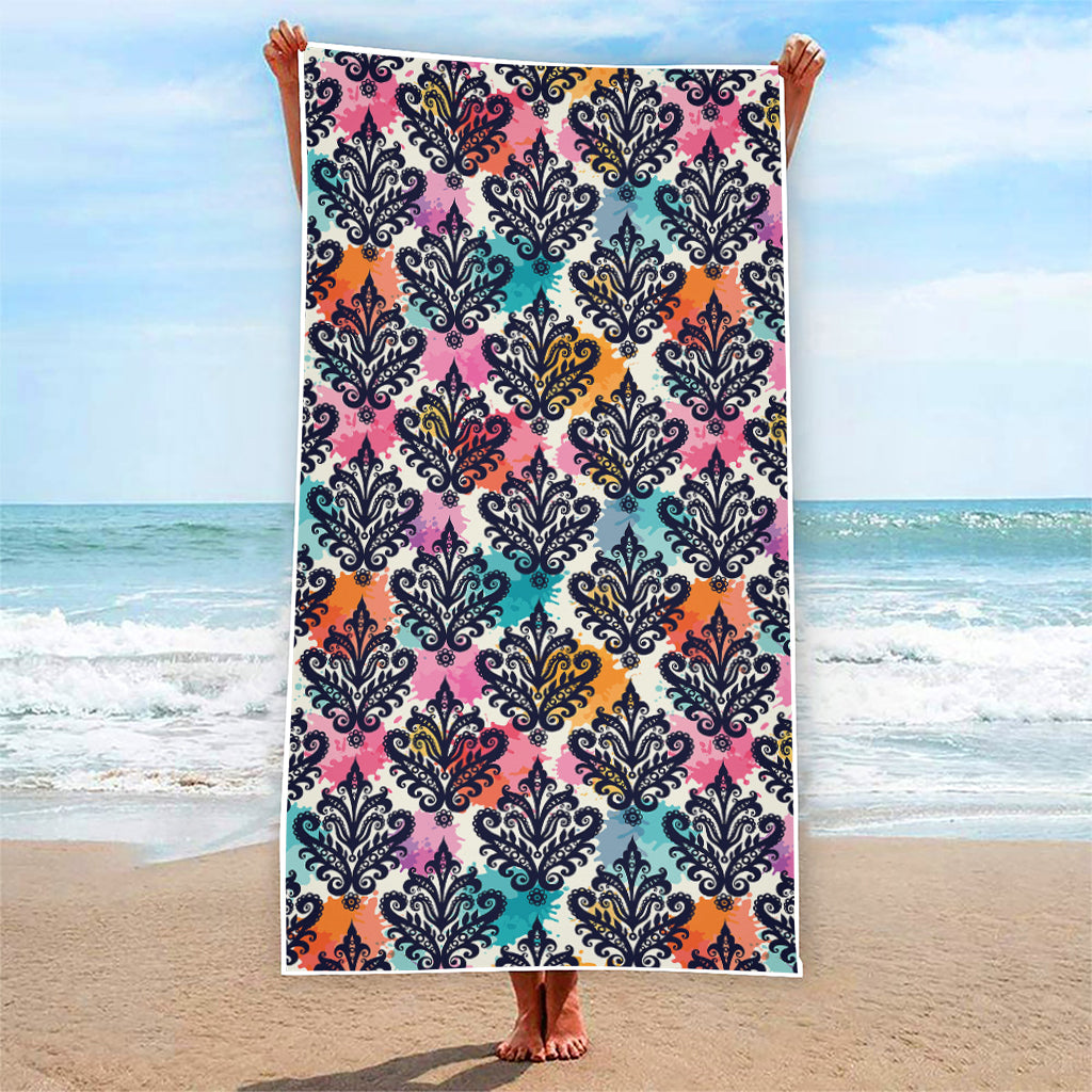 Colorful Damask Pattern Print Beach Towel