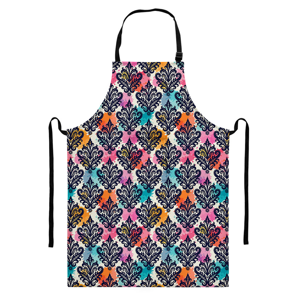 Colorful Damask Pattern Print Bib Apron With Pocket