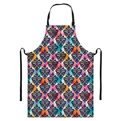 Colorful Damask Pattern Print Bib Apron With Pocket