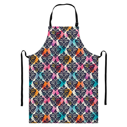 Colorful Damask Pattern Print Bib Apron With Pocket