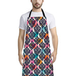Colorful Damask Pattern Print Bib Apron With Pocket