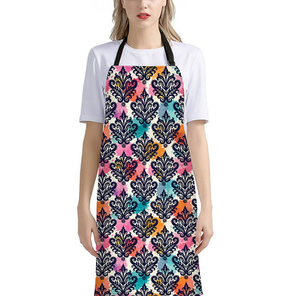 Colorful Damask Pattern Print Bib Apron With Pocket