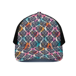 Colorful Damask Pattern Print Black Mesh Trucker Cap