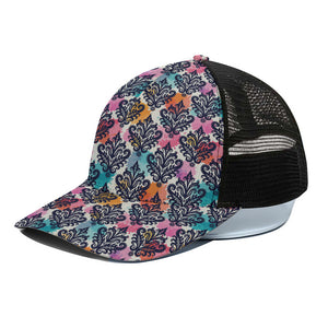 Colorful Damask Pattern Print Black Mesh Trucker Cap