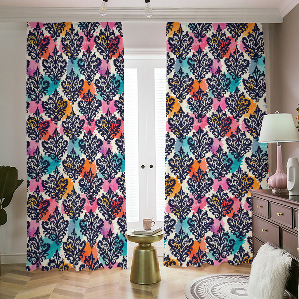 Colorful Damask Pattern Print Blackout Pencil Pleat Curtains