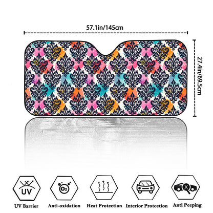 Colorful Damask Pattern Print Car Windshield Sun Shade