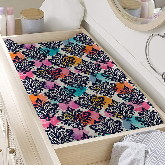 Colorful Damask Pattern Print Changing Pad Cover