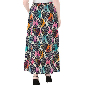 Colorful Damask Pattern Print Chiffon Maxi Skirt