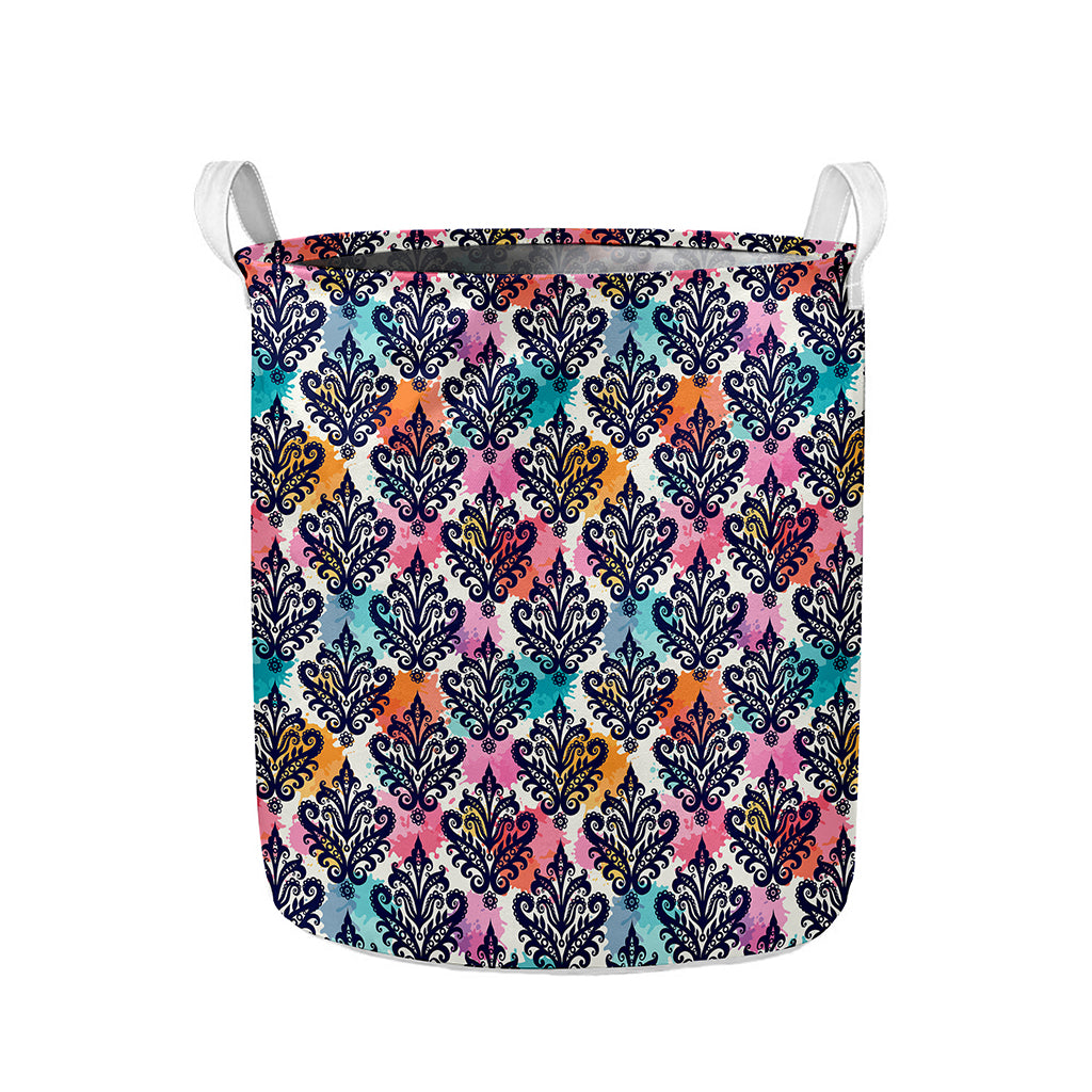 Colorful Damask Pattern Print Collapsible Laundry Basket