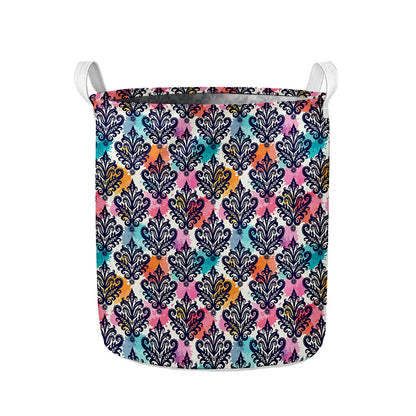 Colorful Damask Pattern Print Collapsible Laundry Basket