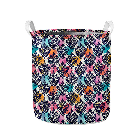 Colorful Damask Pattern Print Collapsible Laundry Basket
