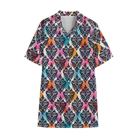 Colorful Damask Pattern Print Cotton Hawaiian Shirt
