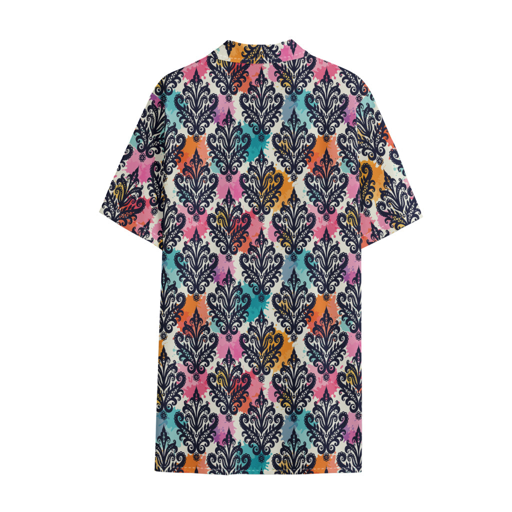 Colorful Damask Pattern Print Cotton Hawaiian Shirt