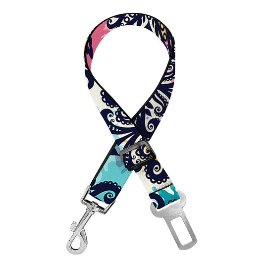 Colorful Damask Pattern Print Dog Seat Belt