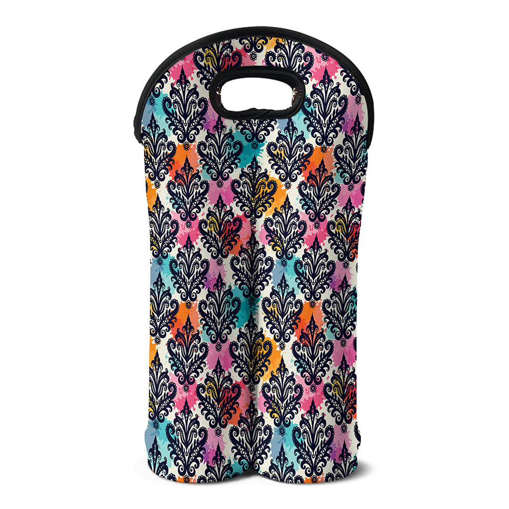 Colorful Damask Pattern Print Double Neoprene Wine Tote