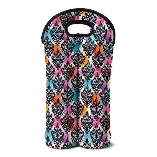 Colorful Damask Pattern Print Double Neoprene Wine Tote