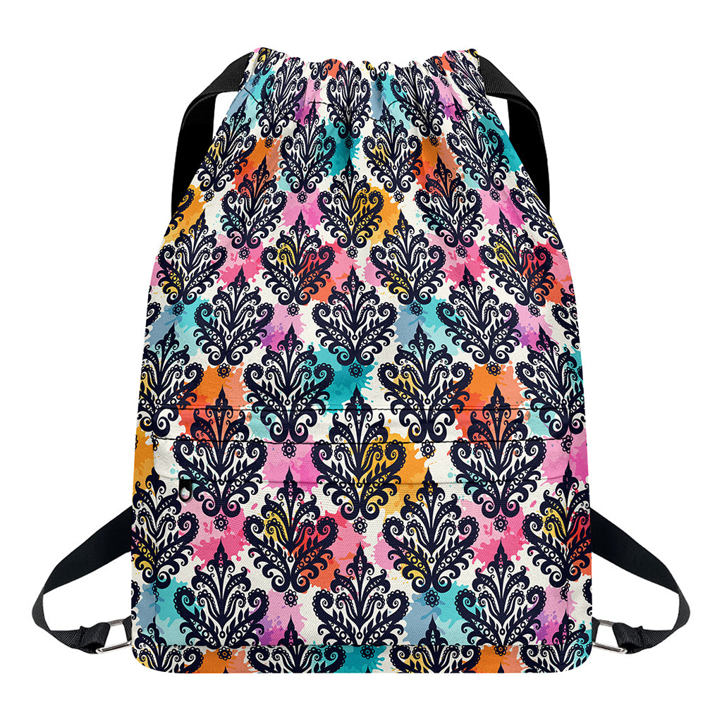 Colorful Damask Pattern Print Drawstring Backpack