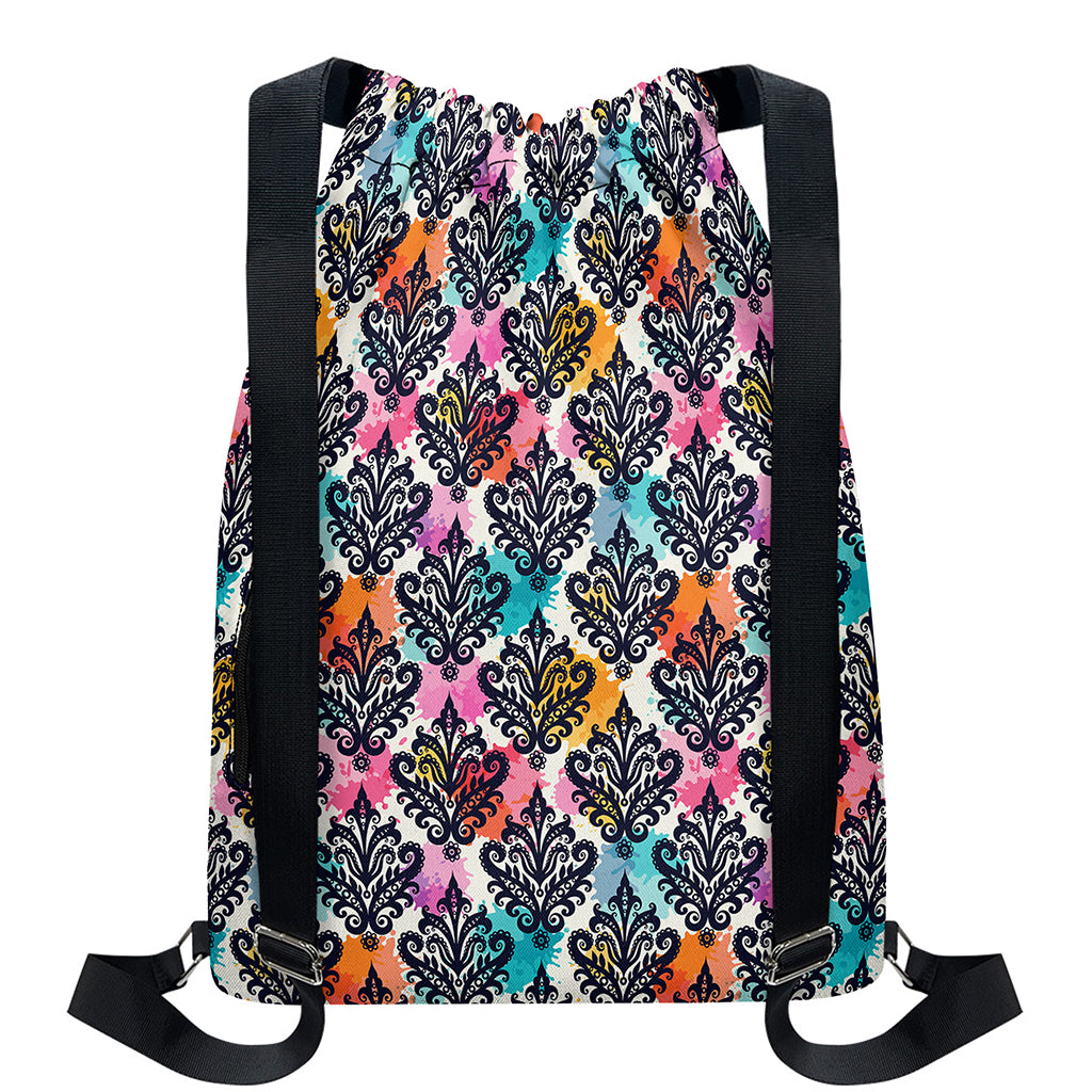 Colorful Damask Pattern Print Drawstring Backpack