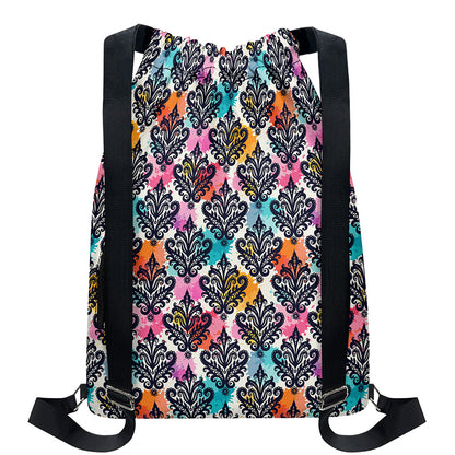 Colorful Damask Pattern Print Drawstring Backpack