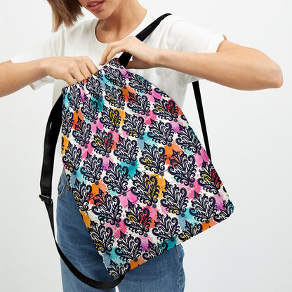 Colorful Damask Pattern Print Drawstring Backpack
