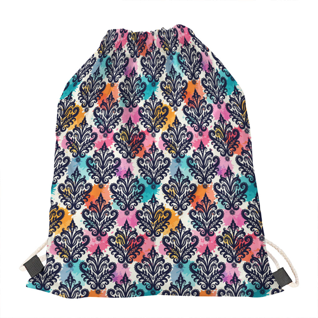 Colorful Damask Pattern Print Drawstring Bag