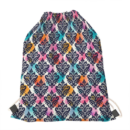 Colorful Damask Pattern Print Drawstring Bag