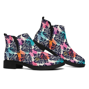 Colorful Damask Pattern Print Flat Ankle Boots