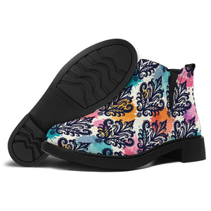 Colorful Damask Pattern Print Flat Ankle Boots