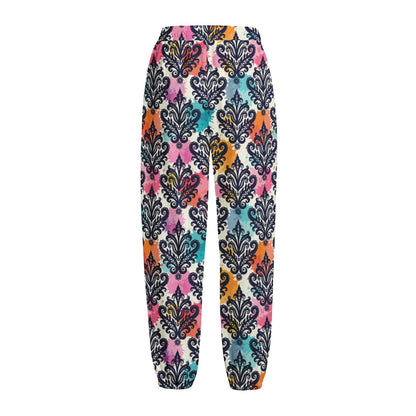 Colorful Damask Pattern Print Fleece Lined Knit Pants