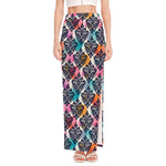 Colorful Damask Pattern Print High Slit Maxi Skirt