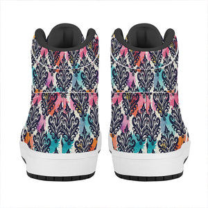 Colorful Damask Pattern Print High Top Leather Sneakers