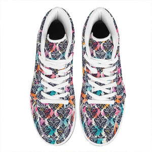 Colorful Damask Pattern Print High Top Leather Sneakers