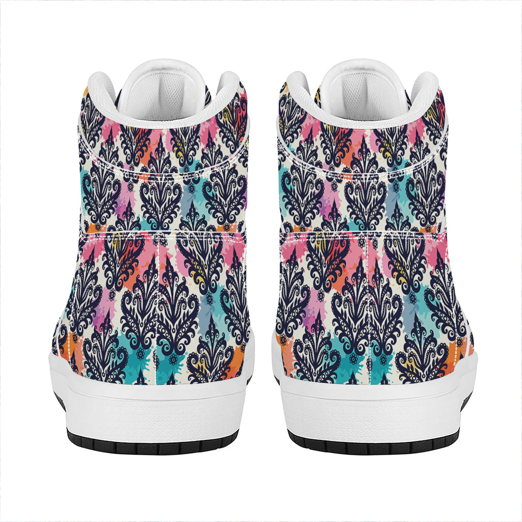 Colorful Damask Pattern Print High Top Leather Sneakers