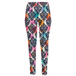 Colorful Damask Pattern Print High-Waisted Pocket Leggings