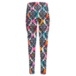 Colorful Damask Pattern Print High-Waisted Pocket Leggings