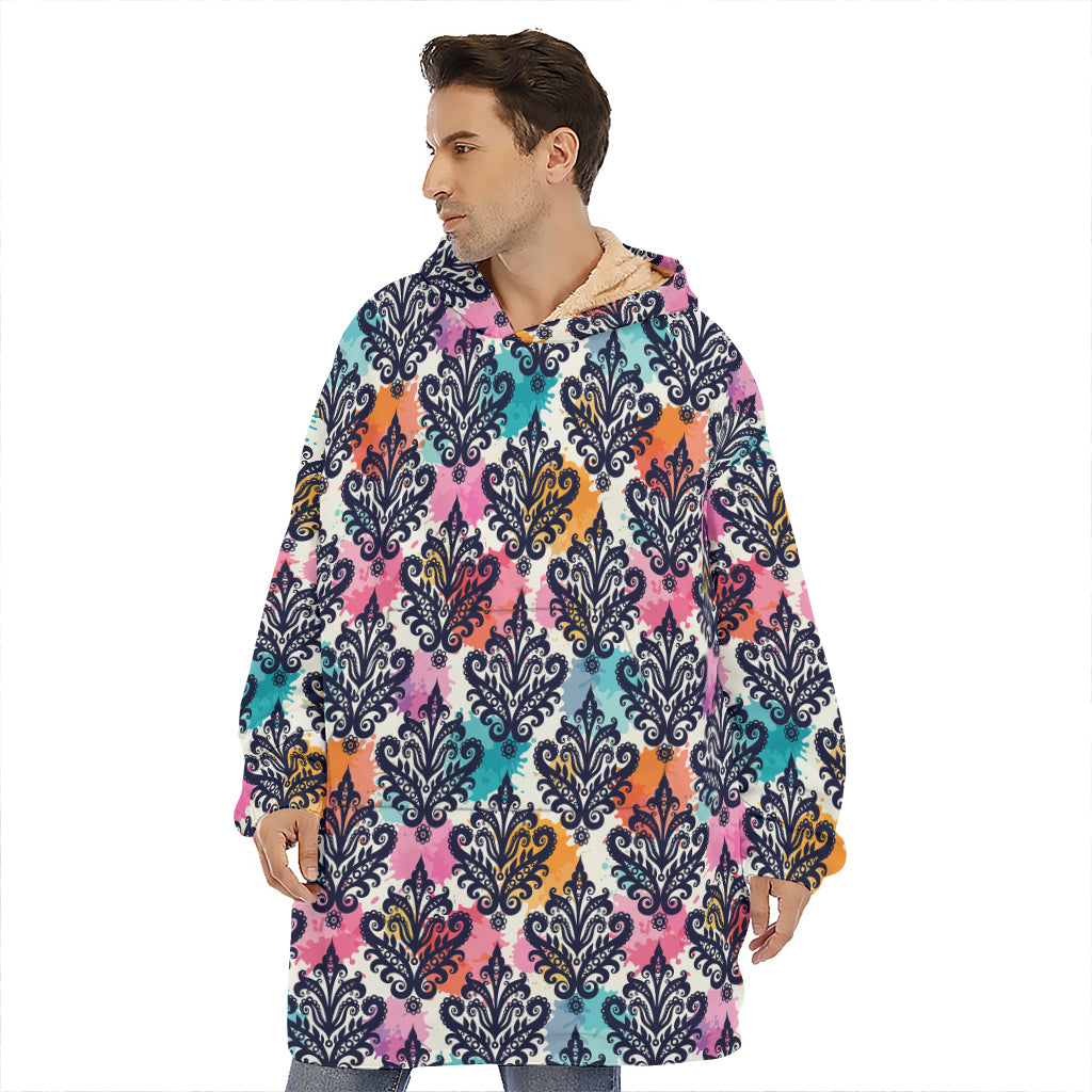 Colorful Damask Pattern Print Hoodie Blanket