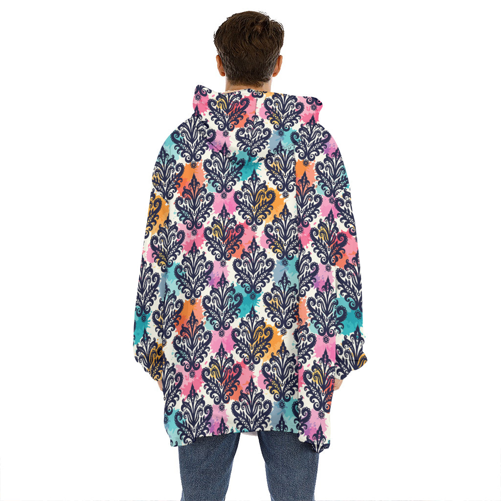 Colorful Damask Pattern Print Hoodie Blanket