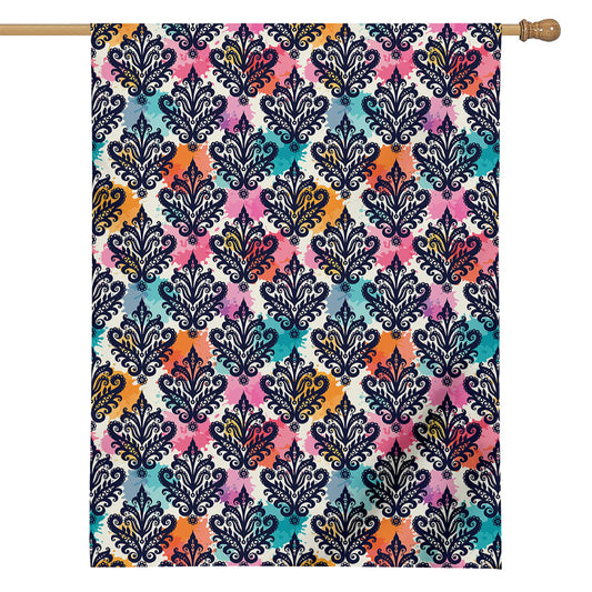 Colorful Damask Pattern Print House Flag