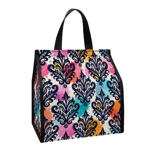 Colorful Damask Pattern Print Insulated Lunch Tote