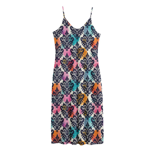 Colorful Damask Pattern Print Jersey Midi Cami Dress