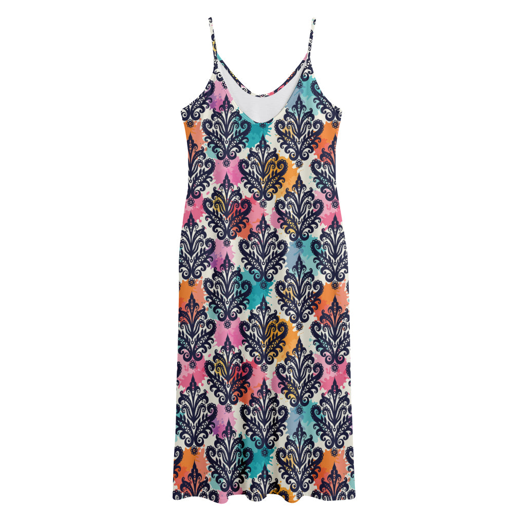 Colorful Damask Pattern Print Jersey Midi Cami Dress